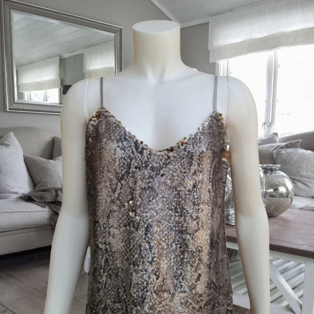CUPCAKES & CASHMERE Candice Snakeskin Mini Dress S Two Way Sequin Cami Slip Y2K - Picture 7 of 15